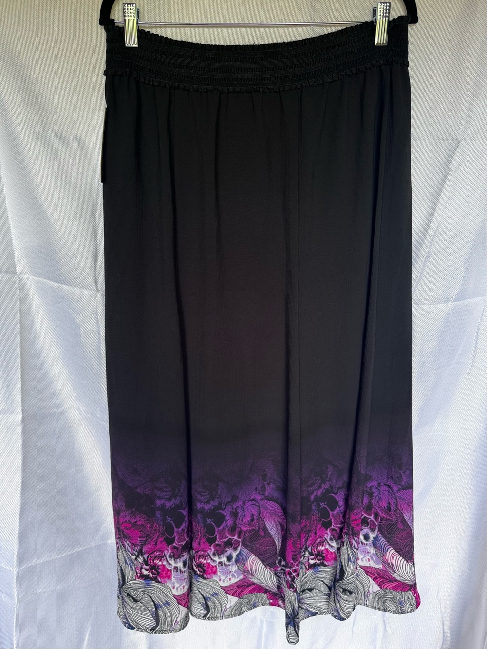 Dana Buchman Black Maxi Skirt with Purple Floral Hem